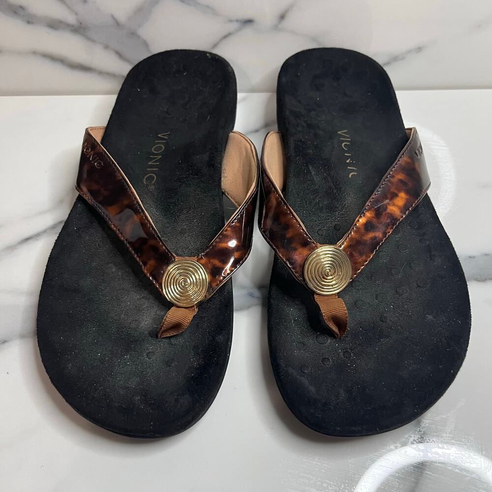 Vionic Women's Brown Tortoise Hilda Thong Flip Flop Sandal Sz 9.5 Comfort - Picture 2 of 4